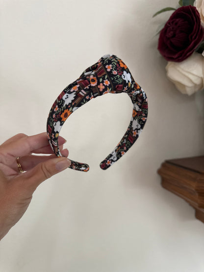 Ghost Library Books Top Knot Headband, Halloween Fall Hair