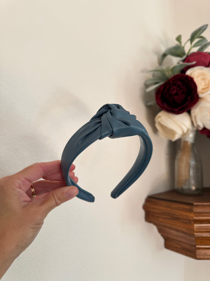 Blue Pleather Top Knot Headband