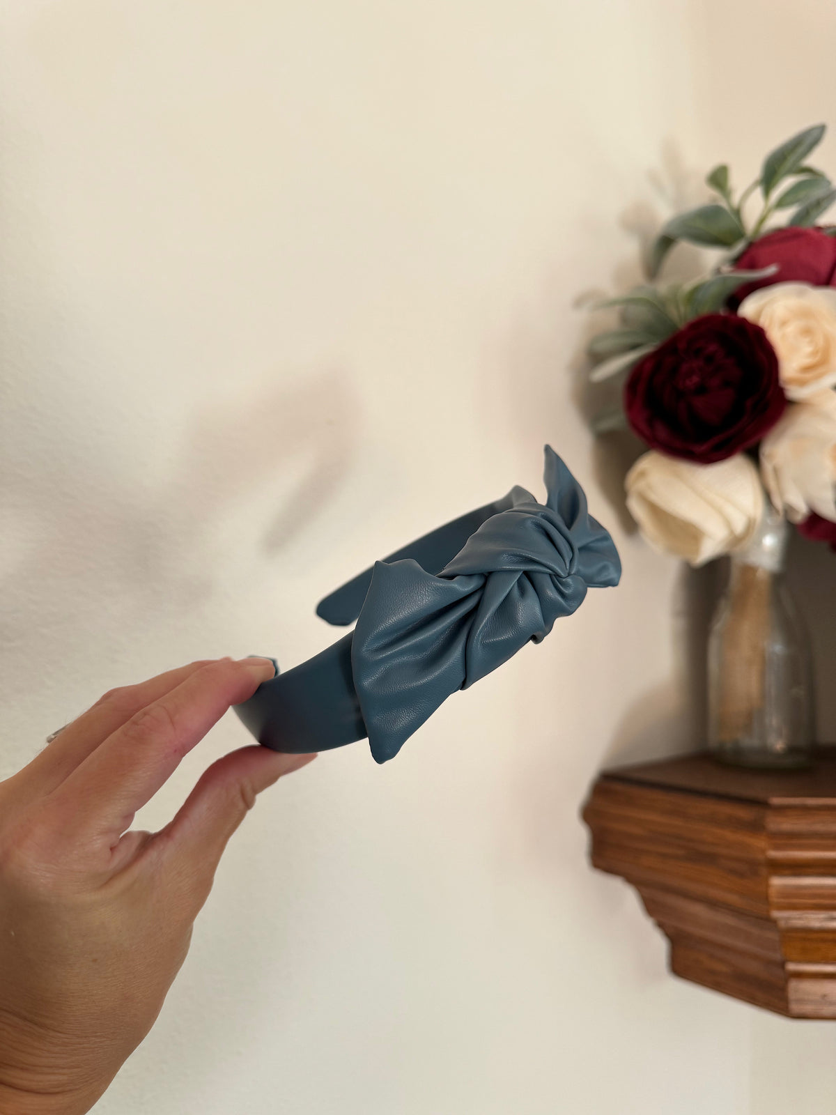 Blue Pleather Top Knot Headband