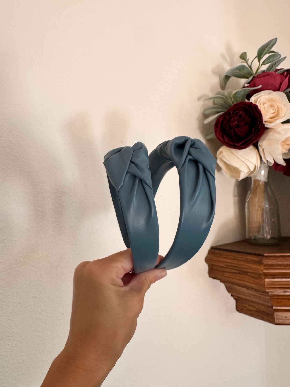 Blue Pleather Top Knot Headband
