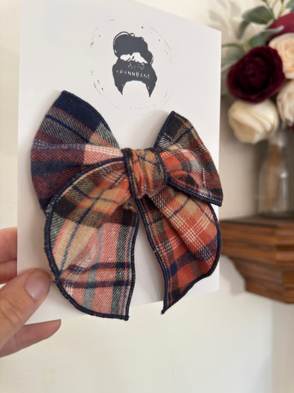 Brown Blue Plaid Fable Bow
