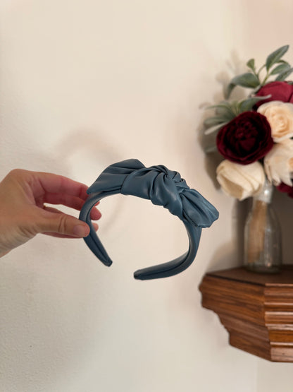 Blue Pleather Top Knot Headband