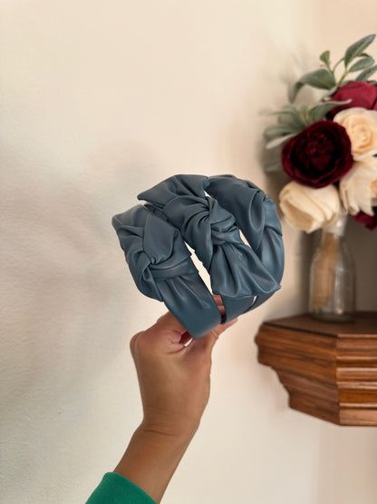 Blue Pleather Top Knot Headband