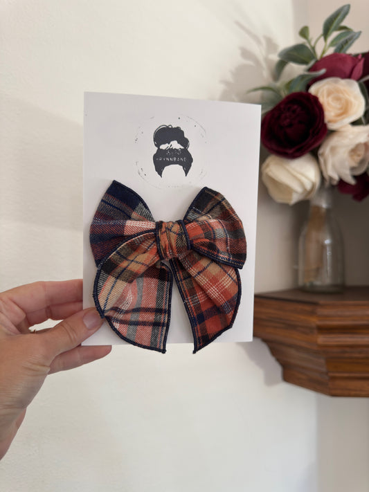 Brown Blue Plaid Fable Bow