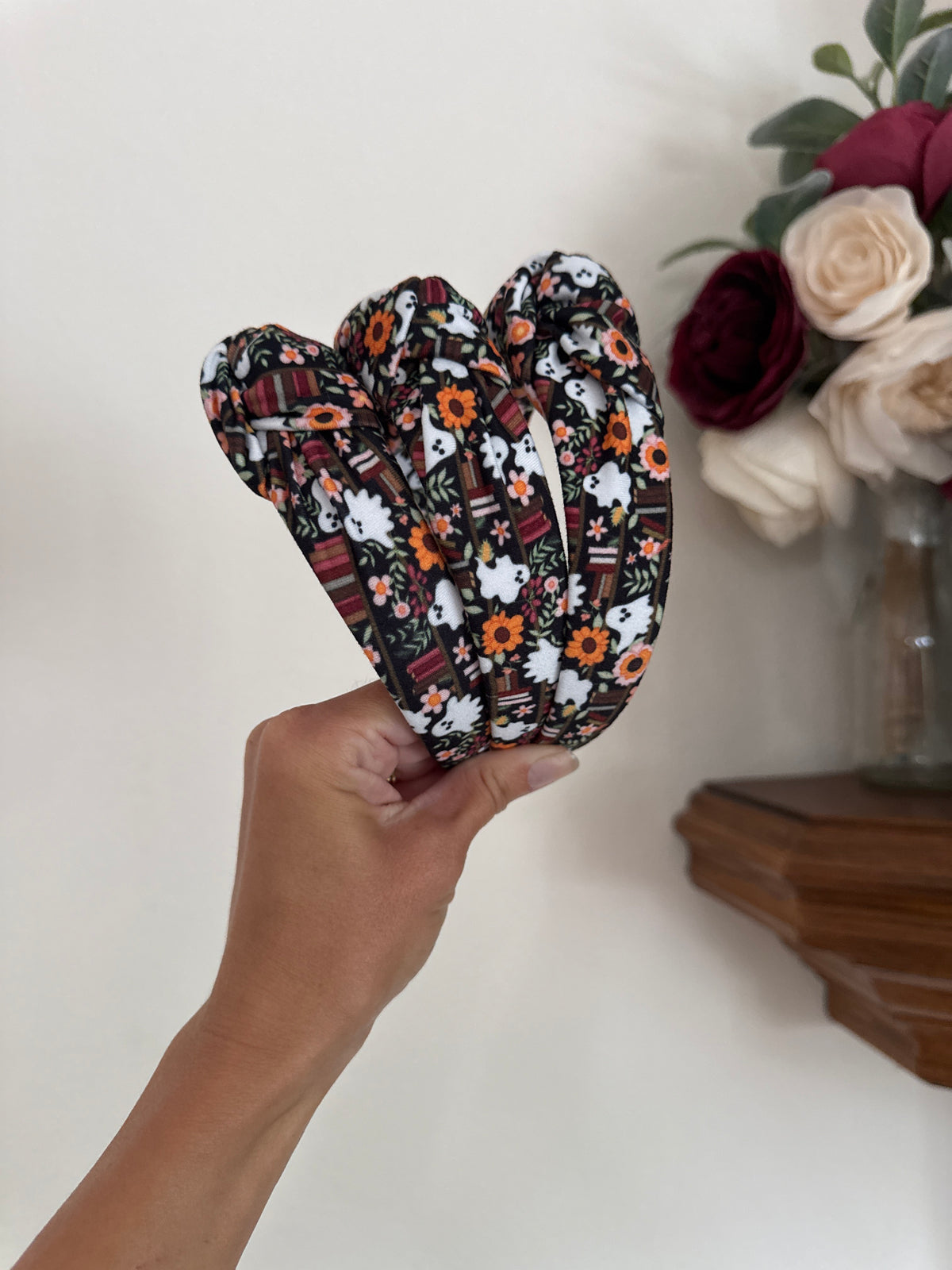 Ghost Library Books Top Knot Headband, Halloween Fall Hair