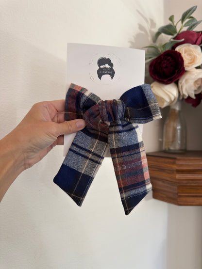 Brown Blue Plaid Floppy Bow