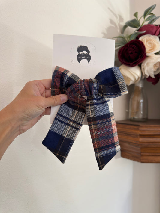 Brown Blue Plaid Floppy Bow