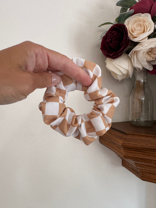 Gold Checkered Neutral Scrunchie