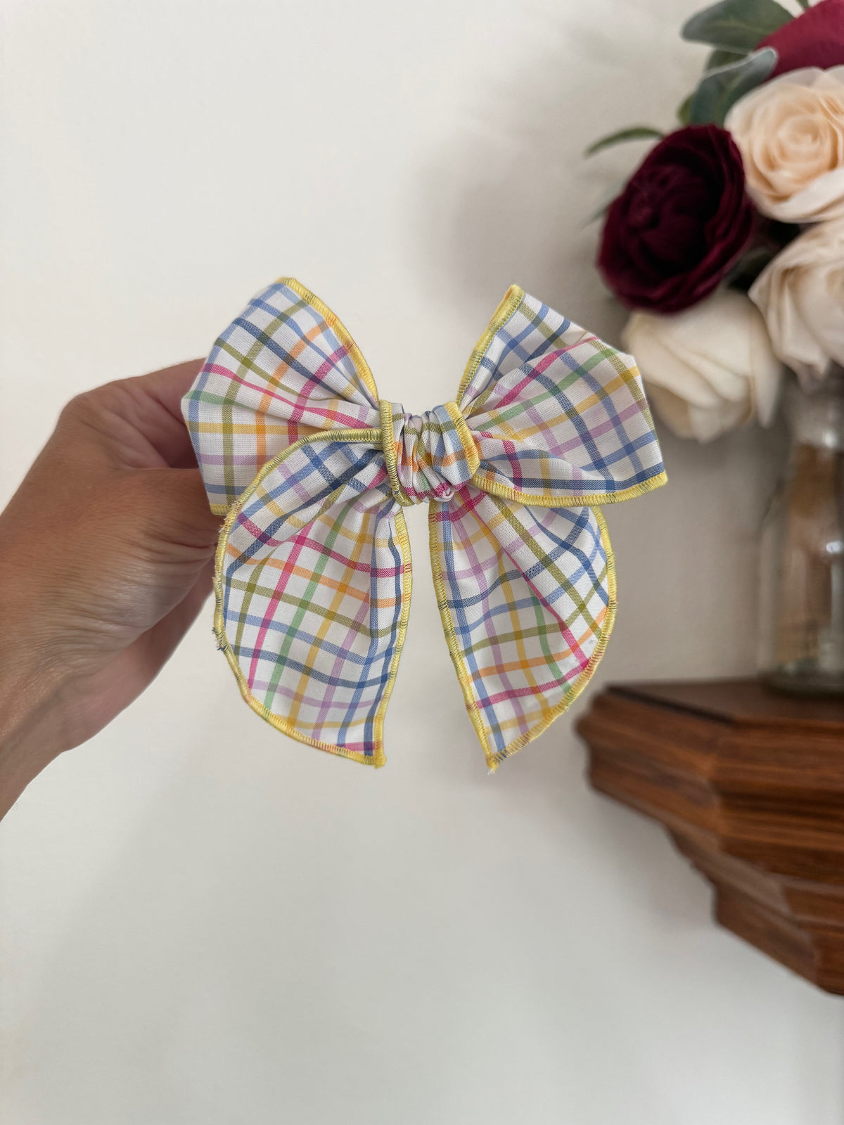 Rainbow Check Fable Bow