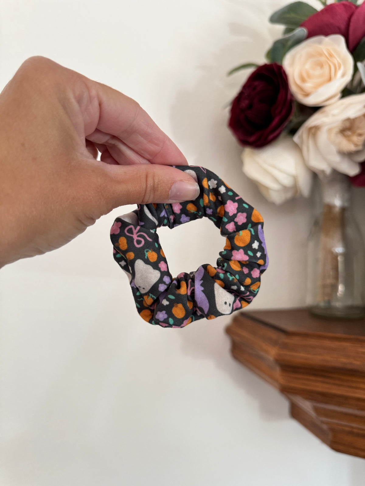 Purple Bats Ghosts & Bows Scrunchie