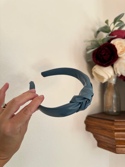 Blue Pleather Top Knot Headband