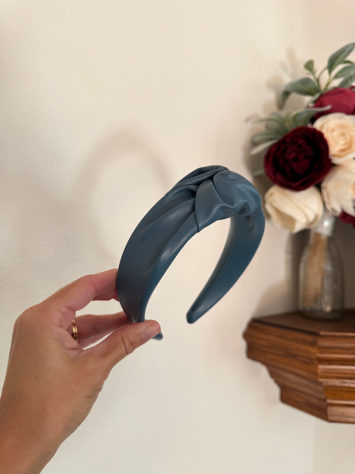 Blue Pleather Top Knot Headband