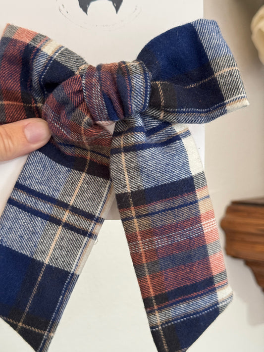 Brown Blue Plaid Floppy Bow