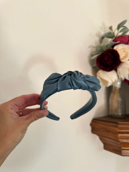 Blue Pleather Top Knot Headband