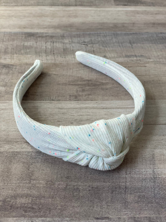 White Confetti Dot Top Knot Headband, Brynnbands, Hard Headband, Knotted Headband, Top Knot