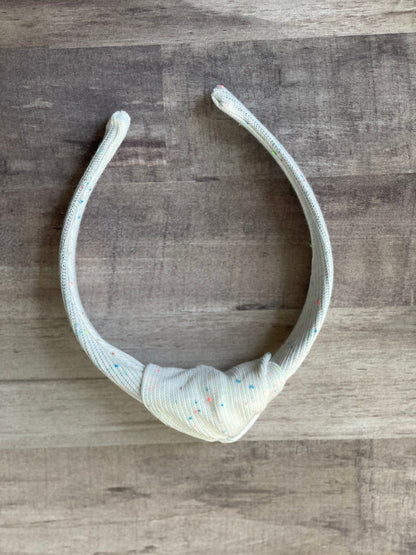 White Confetti Dot Top Knot Headband, Brynnbands, Hard Headband, Knotted Headband, Top Knot