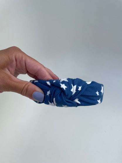 Navy Stars Top Knot Headband, Brynnbands, Hard Headband, Knotted Headband, Top Knot