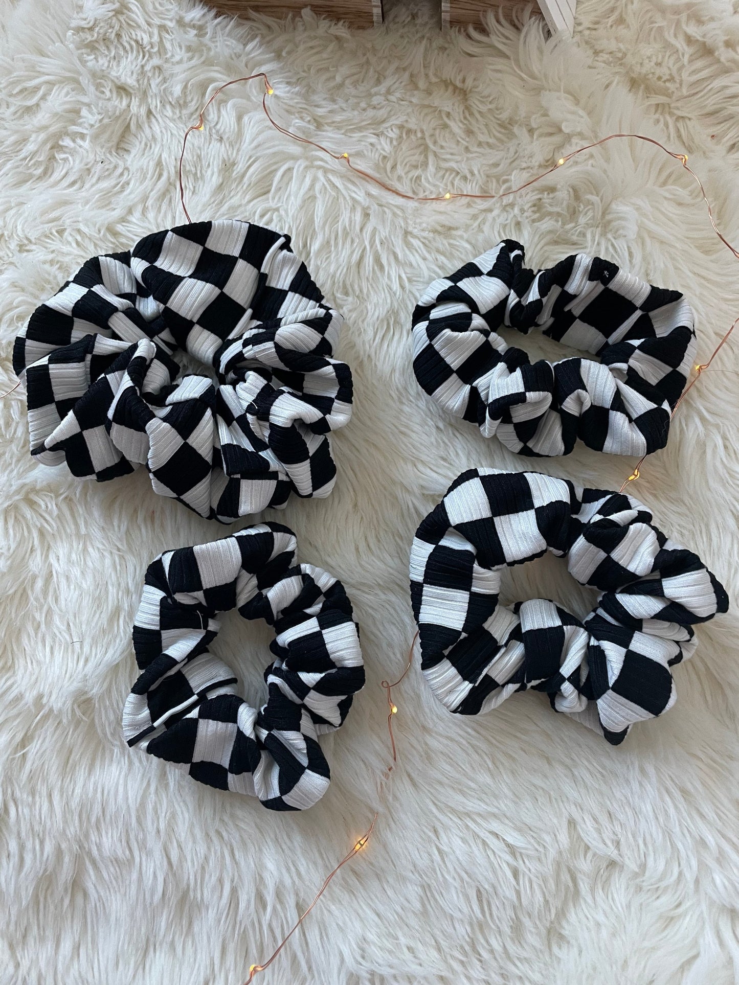 Checkered Rib Knit Scrunchie: Black & White Hair Accessory
