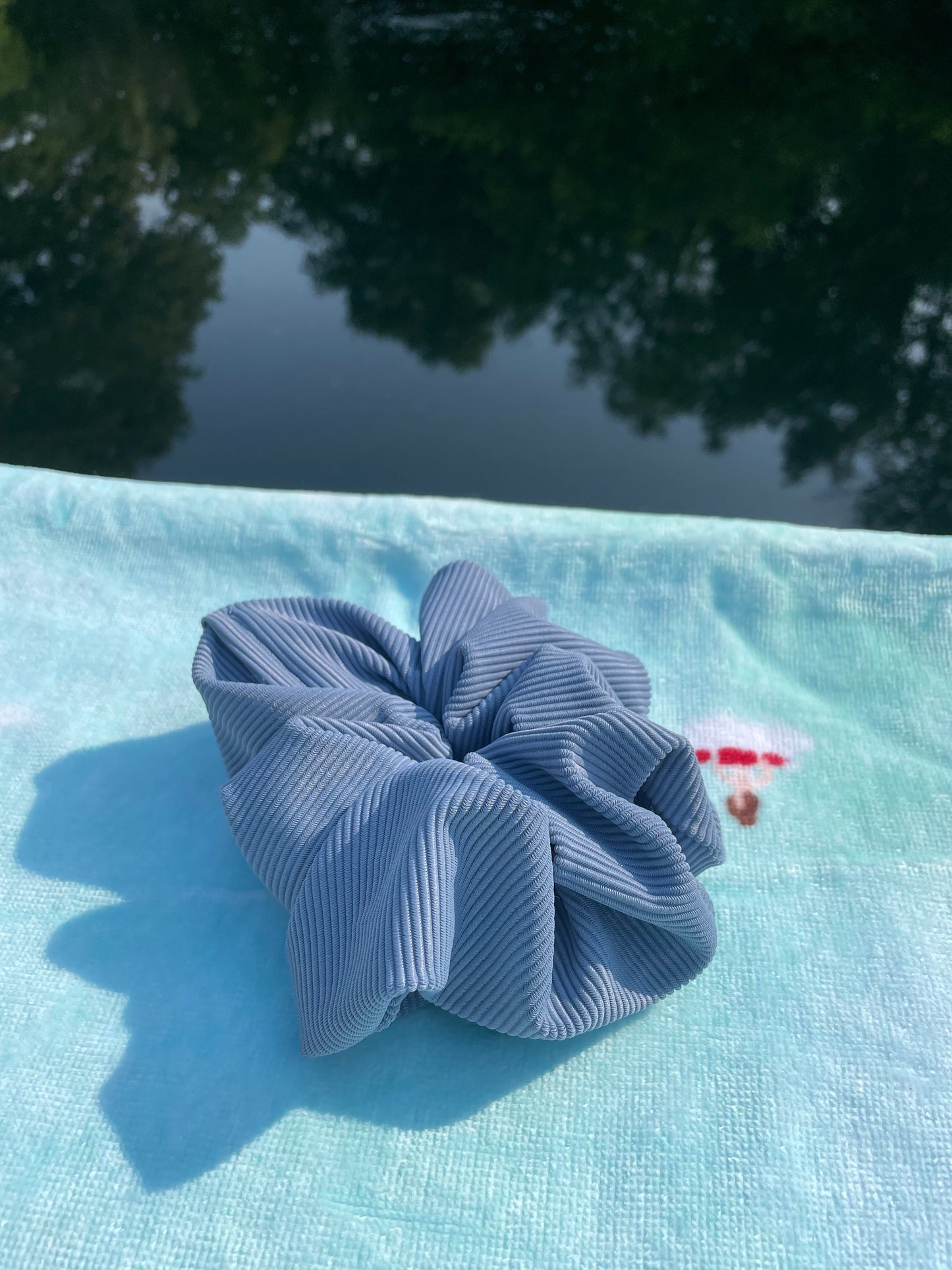Blue Ribbed SWIM pool Scrunchie