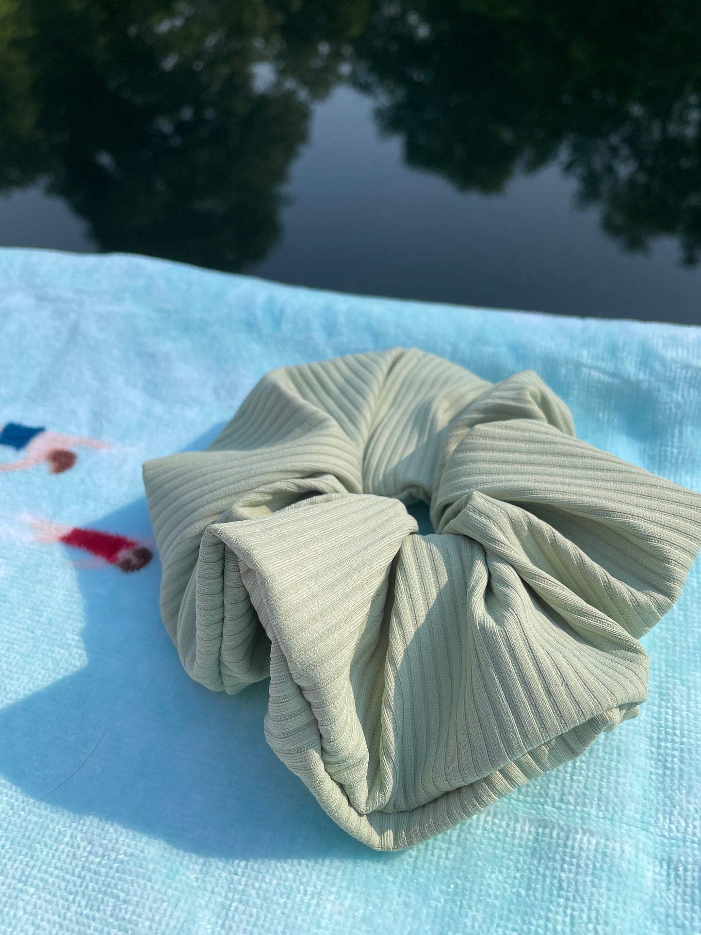Olive Ribbed SWIM Scrunchie, Oversized Scrunchie, Jumbo Scrunchie, Brynnbands,, 90s Scrunchie, Pool Scrunchie