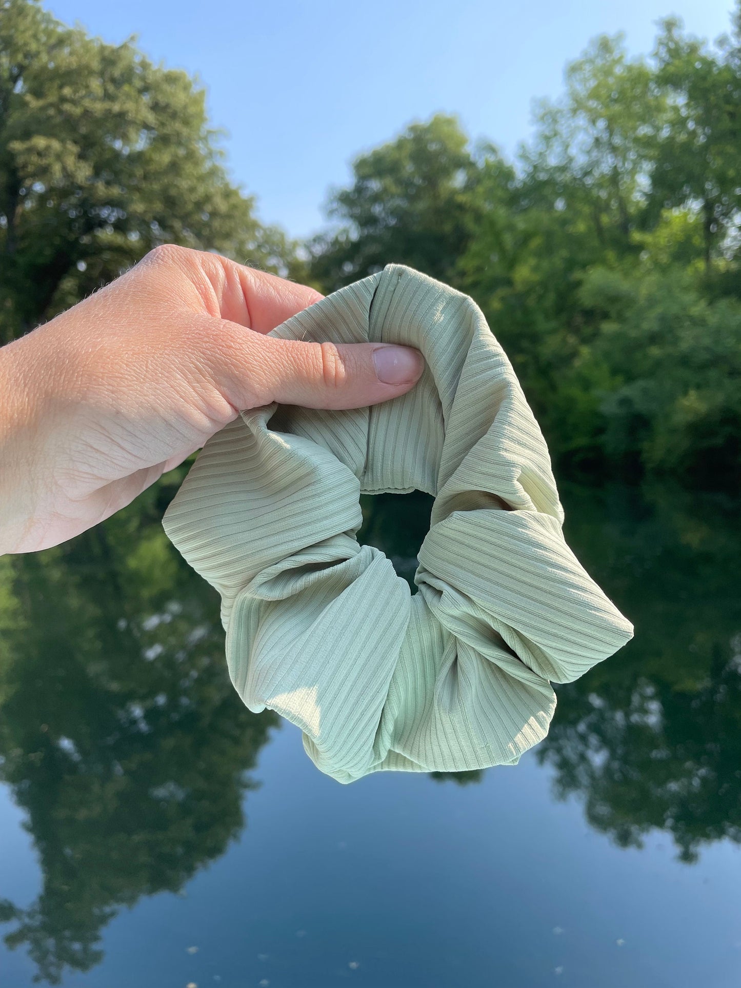 Olive Ribbed SWIM Scrunchie, Oversized Scrunchie, Jumbo Scrunchie, Brynnbands,, 90s Scrunchie, Pool Scrunchie