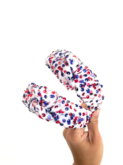 Red White Blue Sequin Top Knot Headband - 4th of July
