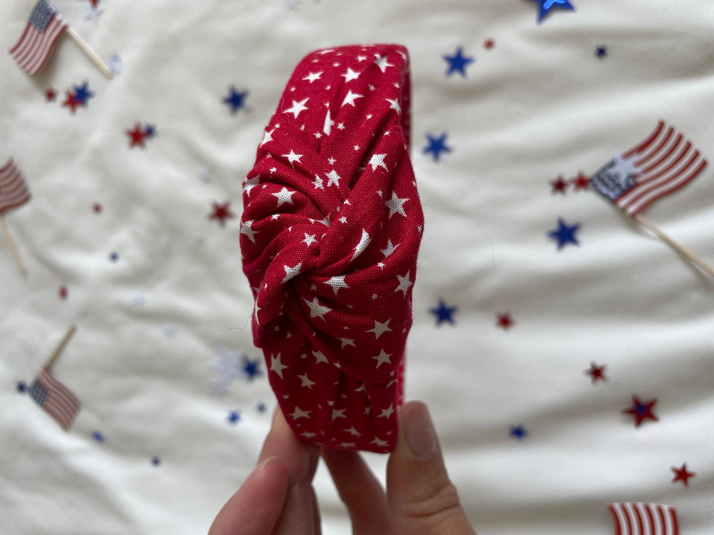 Red Stars Top Knot Headband, Brynnbands, Hard Headband, Knotted Headband, Top Knot