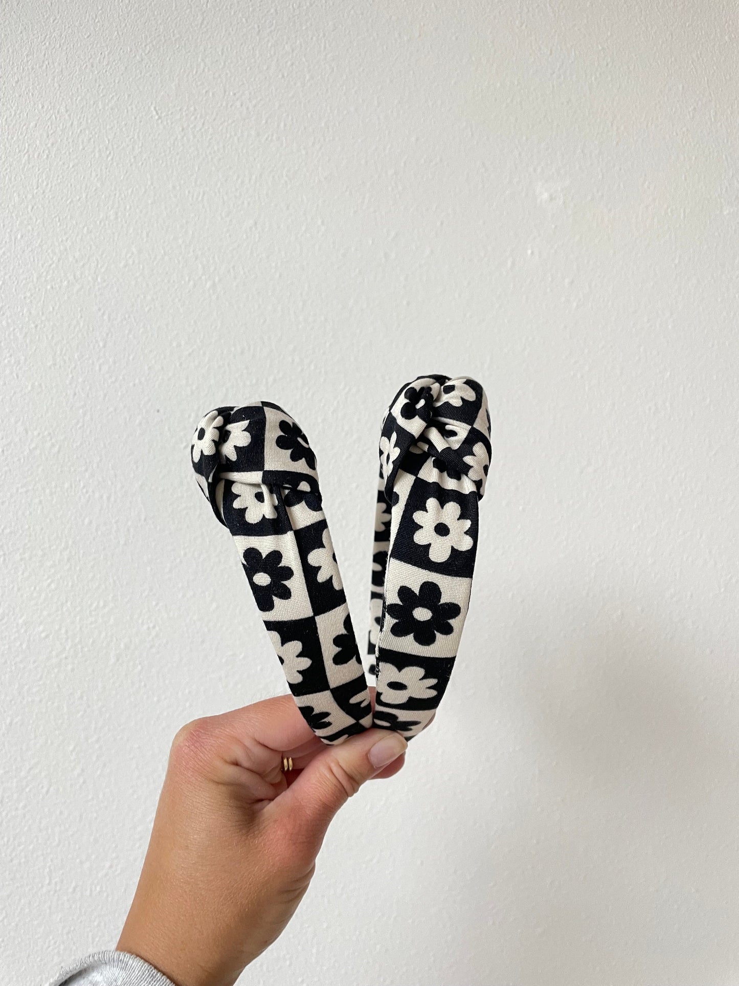 Floral Checkered Top Knot Headband - Handmade Headband