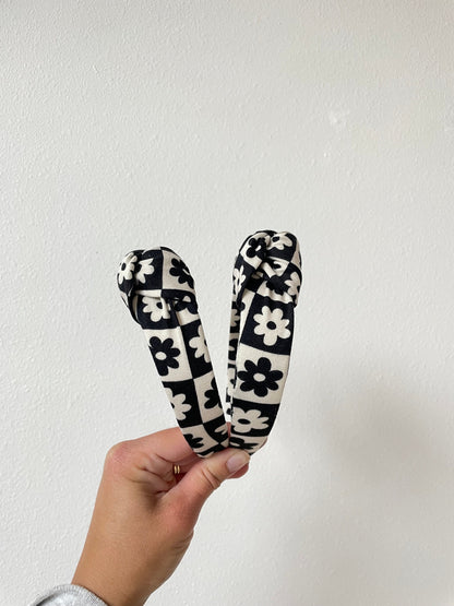 Floral Checkered Top Knot Headband - Handmade Headband