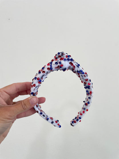 Red White Blue Sequin Top Knot Headband - 4th of July