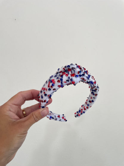 Red White Blue Sequin Top Knot Headband - 4th of July