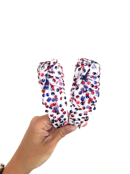 Red White Blue Sequin Top Knot Headband - 4th of July