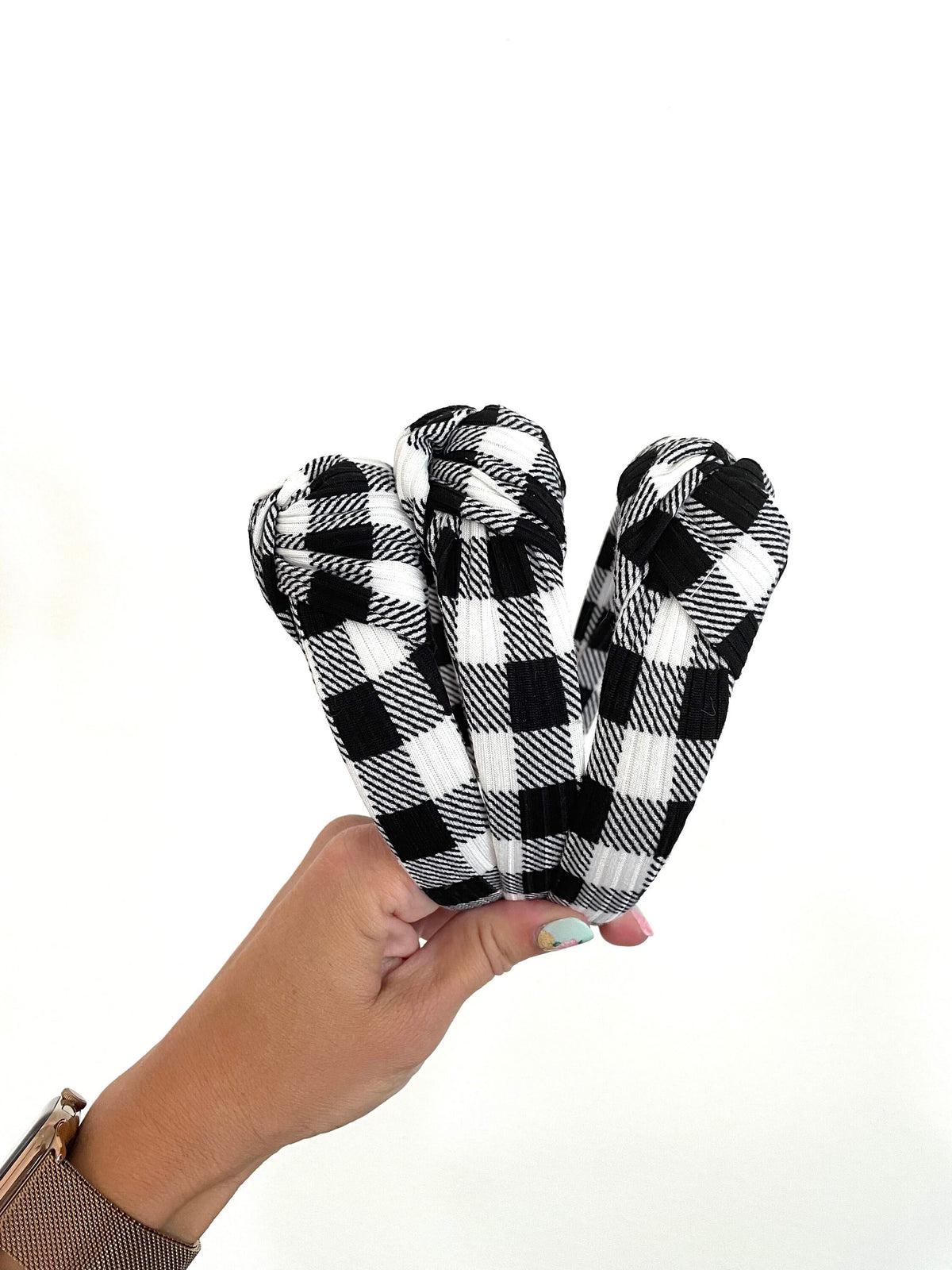 Black White Plaid Top Knot,  Rib Knit Headband,Fall Headband, Brynnbands, Hard Headband, Knotted Headband, Fall Hair