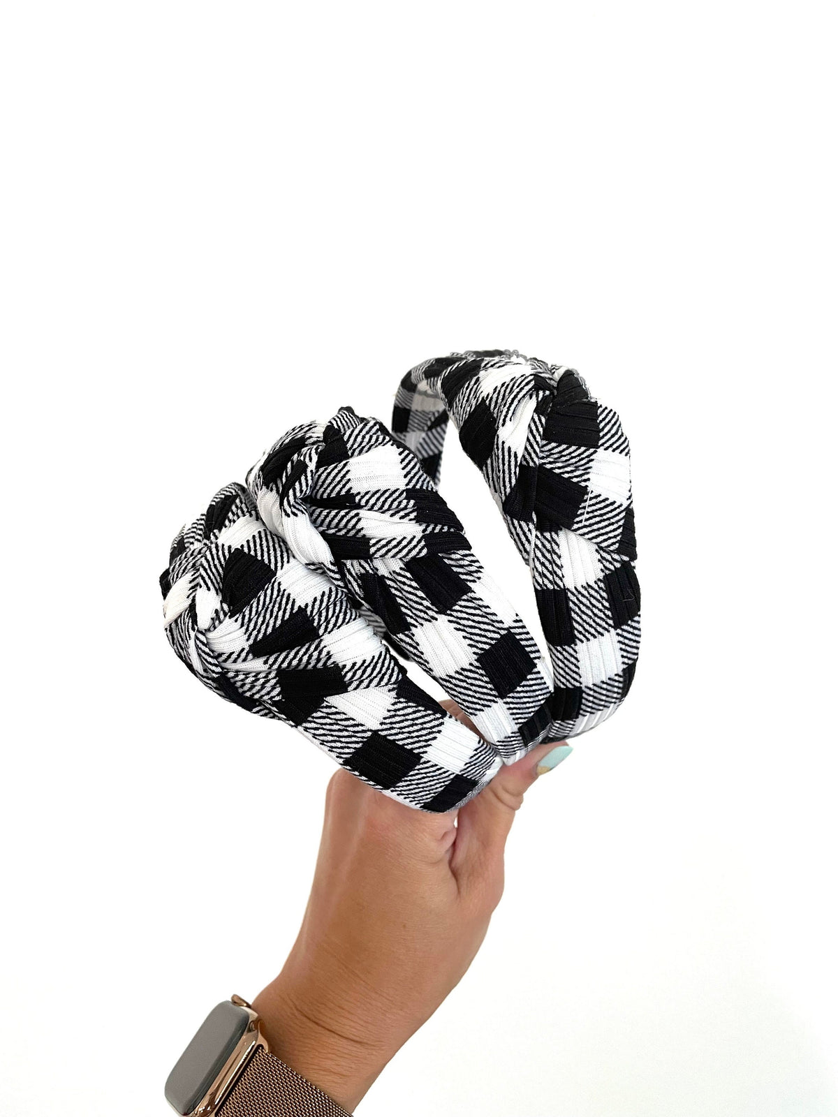Black White Plaid Top Knot,  Rib Knit Headband,Fall Headband, Brynnbands, Hard Headband, Knotted Headband, Fall Hair