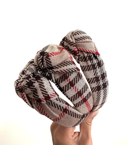 Brown Plaid Knot Headband, PLaid Headband,Fall Headband, Brynnbands, Hard Headband, Knotted Headband, Fall Hair