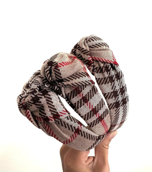 Brown Plaid Knot Headband, PLaid Headband,Fall Headband, Brynnbands, Hard Headband, Knotted Headband, Fall Hair