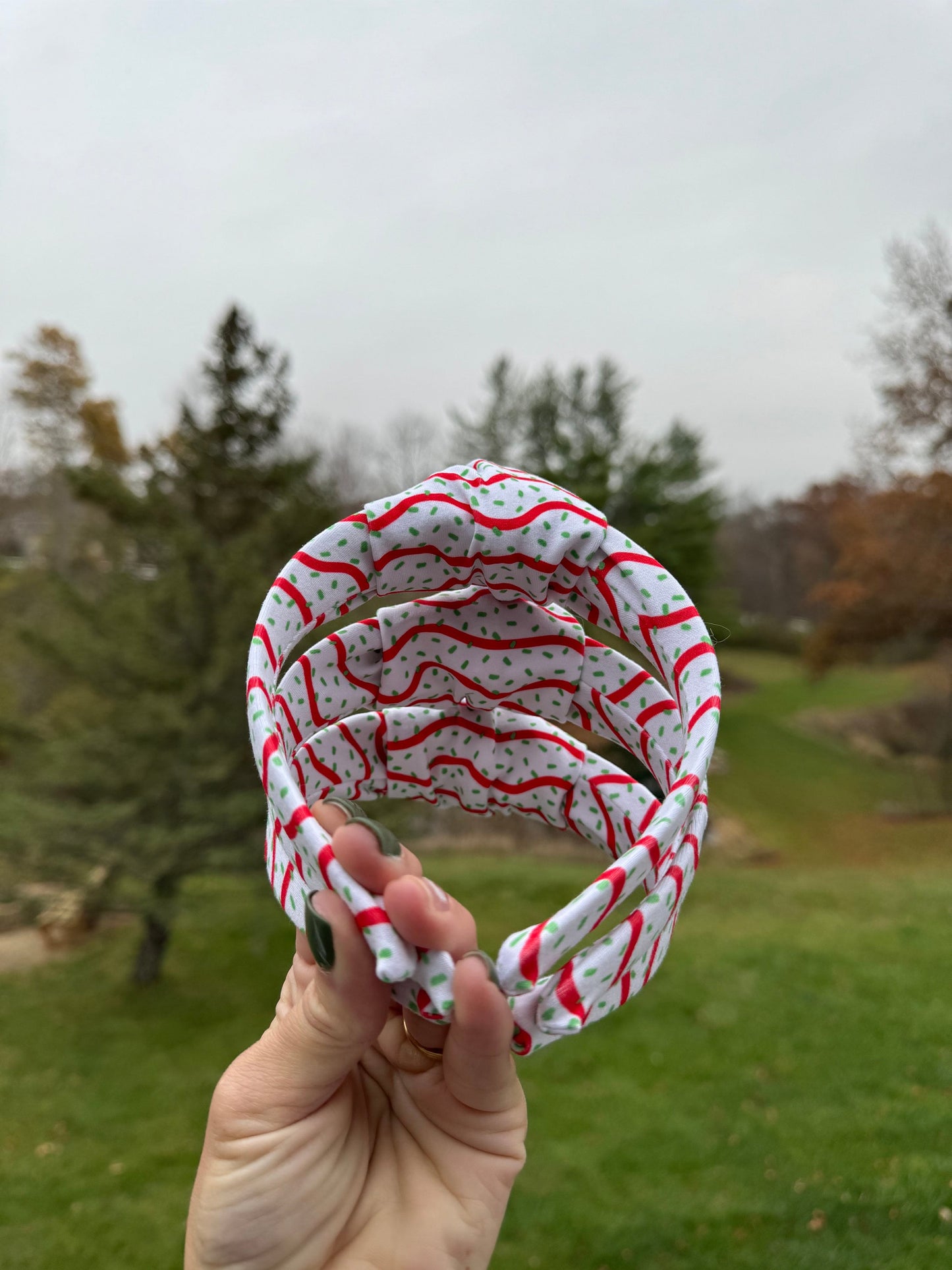 Christmas Tree Cake Top Knot Bendable Headband, Holiday Headband