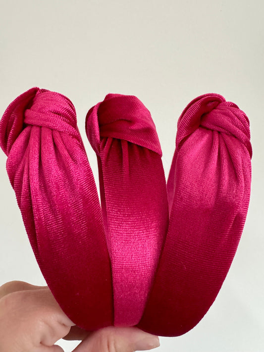 Hot Pink Velvet Top Knot Headband - Brynnbands