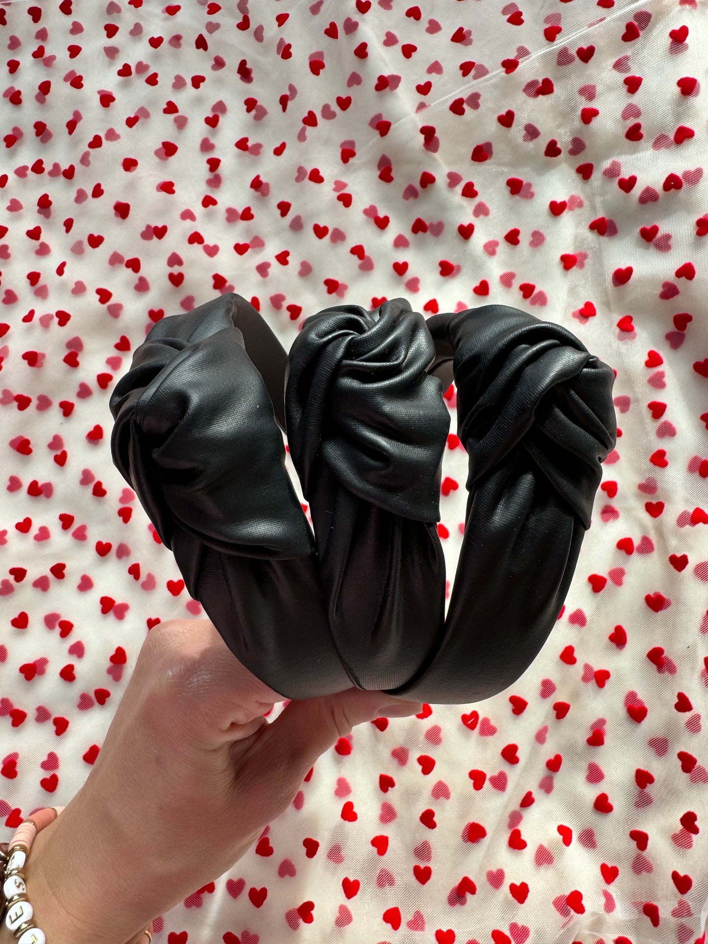 Black Pleather handmade Top Knot Headband - Brynnbands