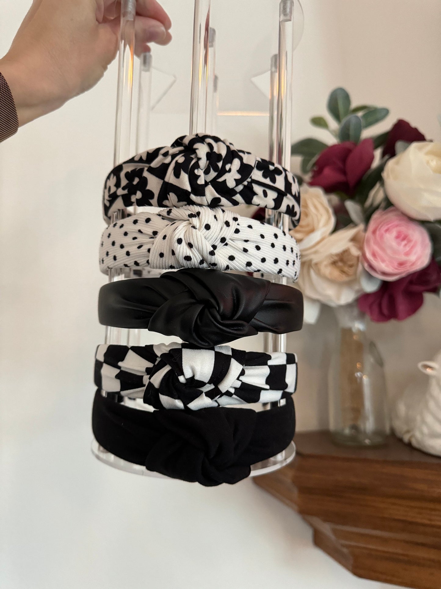 Women's Knotted Headband, Black & White Hard Headband, Brynnbands