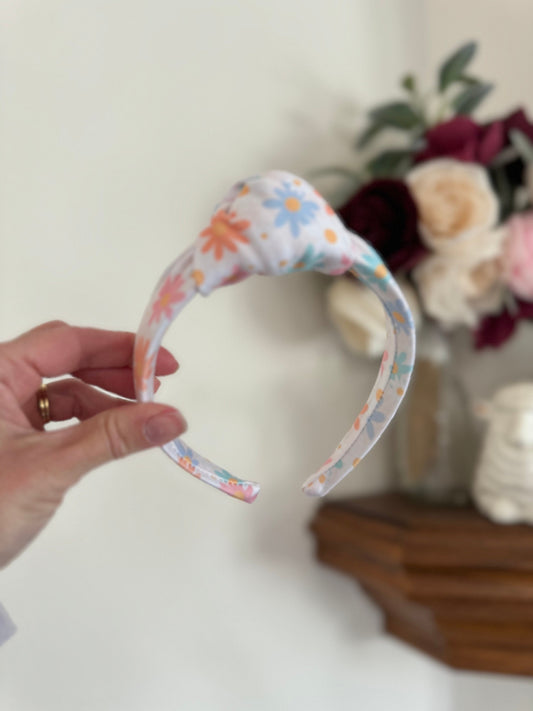 Pastel Daisy Headband, Daisies, Top Knot Headband, Brynnbands, Hard Headband, Knotted Headband, Top Knot