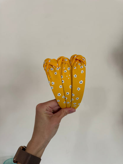 Daisy Headband, Yellow Daisies, Chiffon Top Knot Headband, Brynnbands, Hard Headband, Knotted Headband, Top Knot