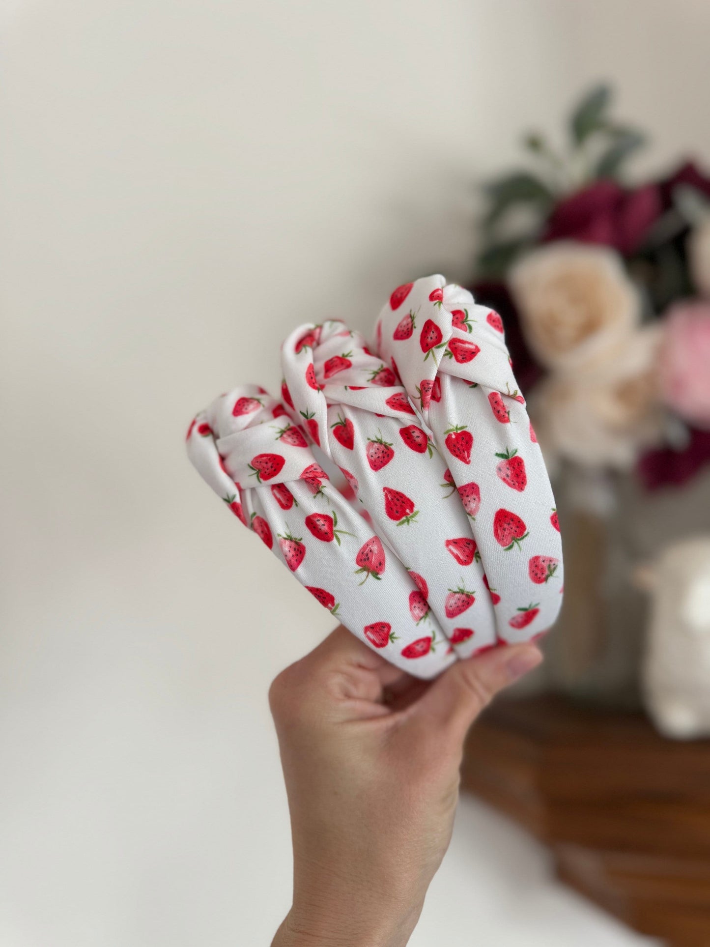Strawberry Print Knotted Headband - Handmade Fabric Headband