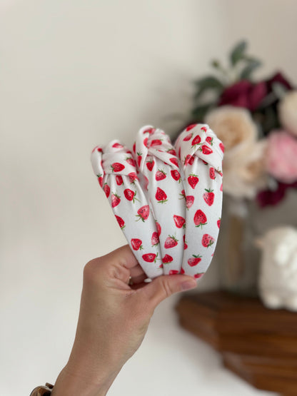 Strawberry Print Knotted Headband - Handmade Fabric Headband