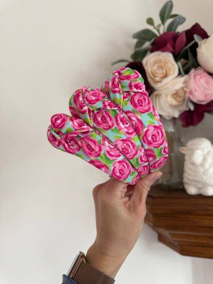 Roses Top Knot, Beachy Vibes Headband, Pink Floral Headband, Brynnbands, Hard Headband, Knotted Headband, Spring Headband