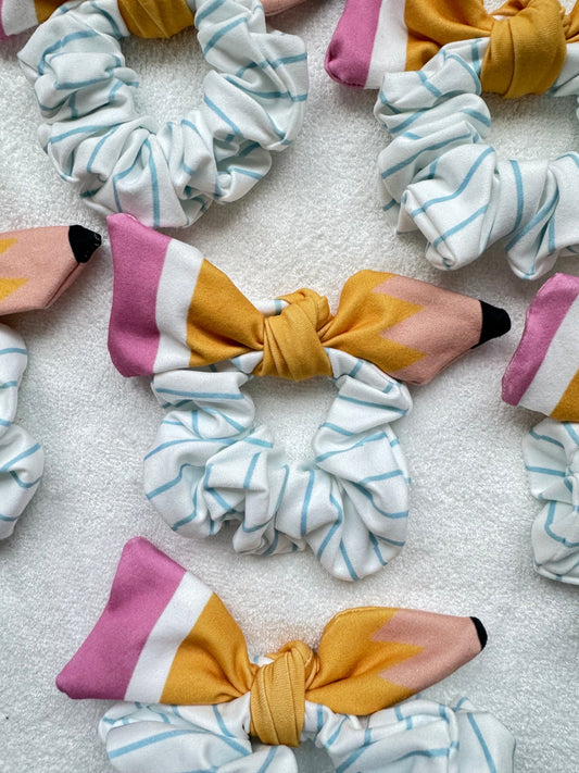 Handmade Pencil Scrunchie, Back to School Hair Tie