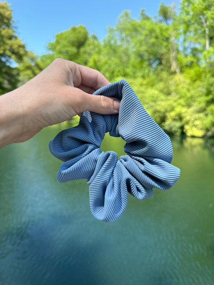 Blue Ribbed SWIM pool Scrunchie