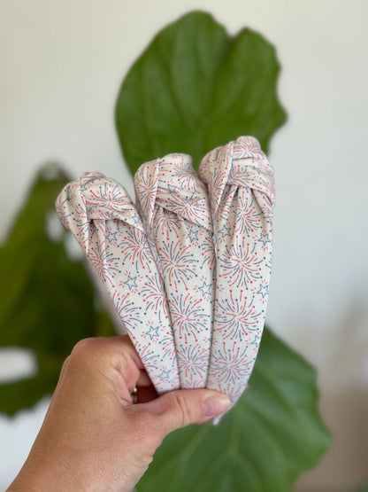 Fireworks Top Knot, Americana Headband, 4th of July Headband, Brynnbands, Hard Headband, Knotted Headband, Stars, Headband