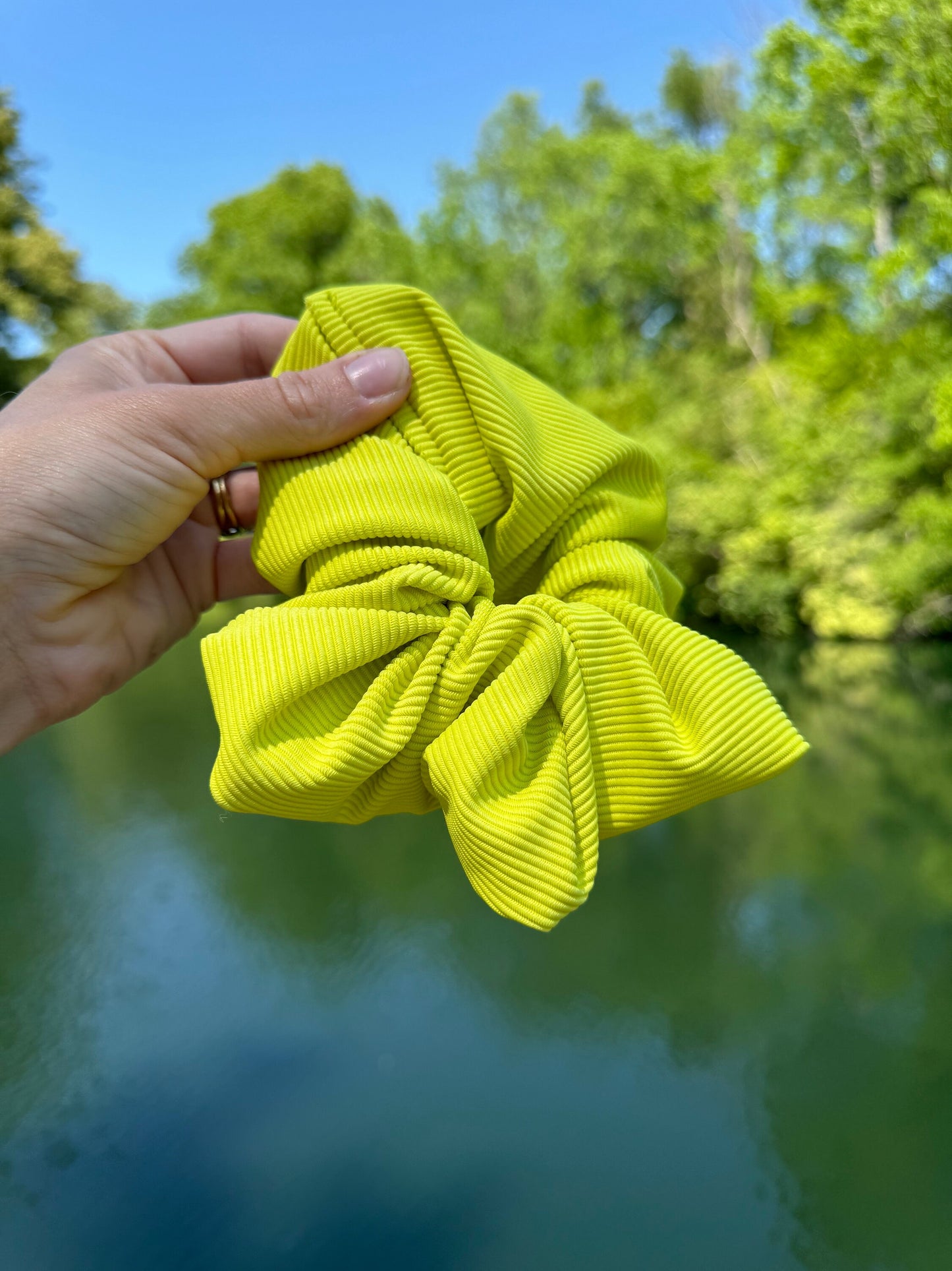 Neon Lime Swimsuit Scrunchie: Oversized Pool Hair Tie