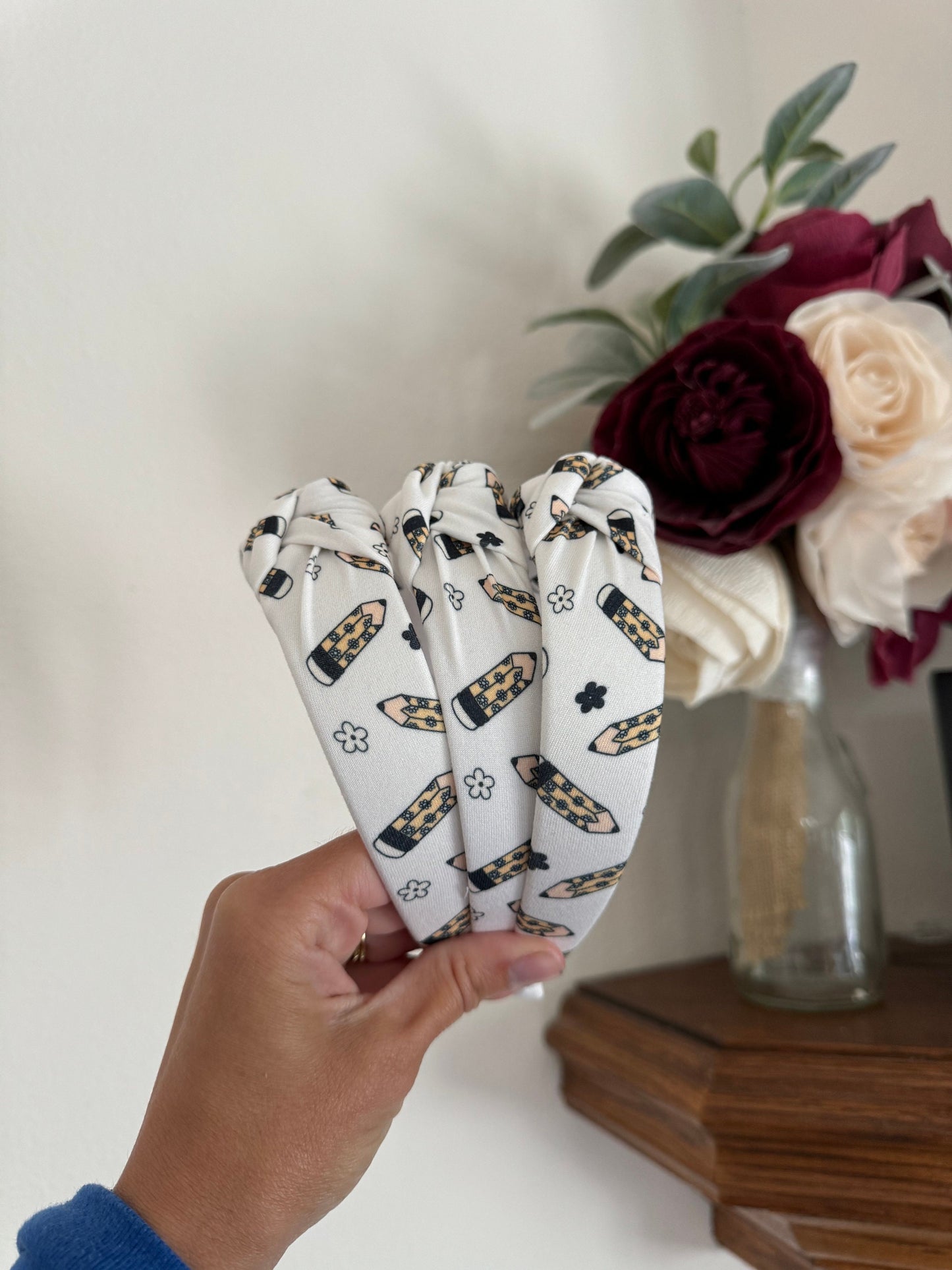 Floral Pencil Headband, Hard Headband, Hair Headband, Back 2 School Headband, teacher Headband, Brynnbands